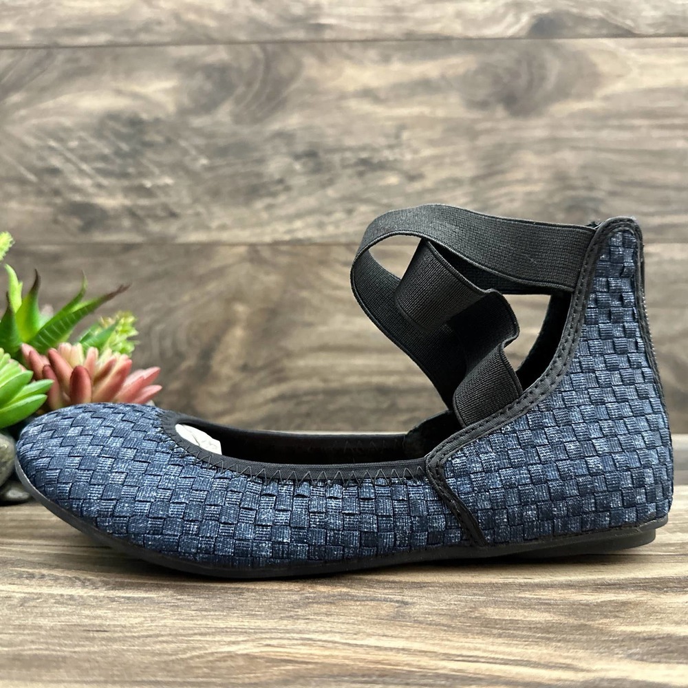 NIB Bernie Mev 39 7.5-8 Monica Ankle Strap Woven Ballet Flats Jean - Picture 5 of 10